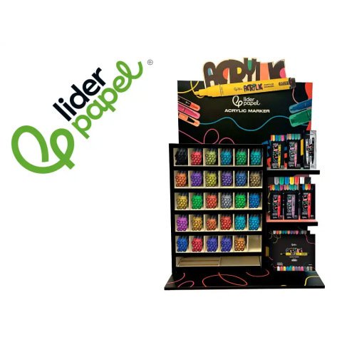 Rotulador liderpapel acrylic expositor madera sobremesa de 333 unidades colores surtidos con tester
