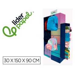Mochila y estuche portatodo liderpapel expositor de suelo carton con 77 unidades surtidas 30x150x90 cm