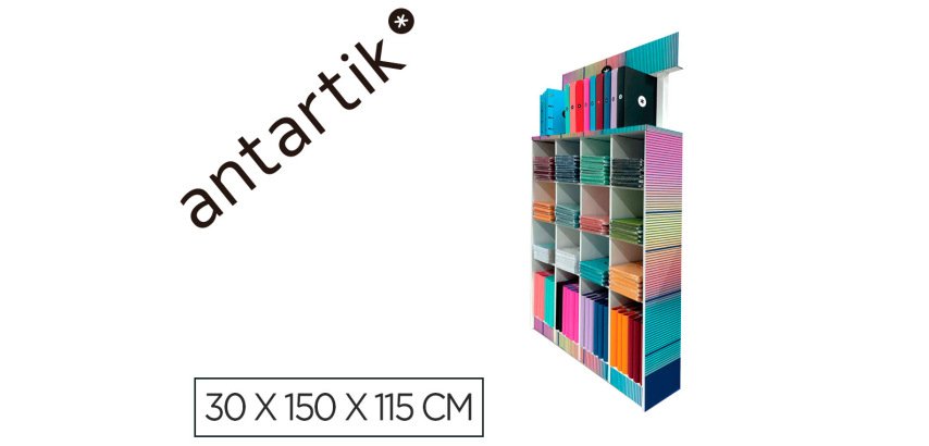 Expositor de suelo antartik carton cuadernos y carpetas 169 unidades colores surtidos 30x150x115 cm