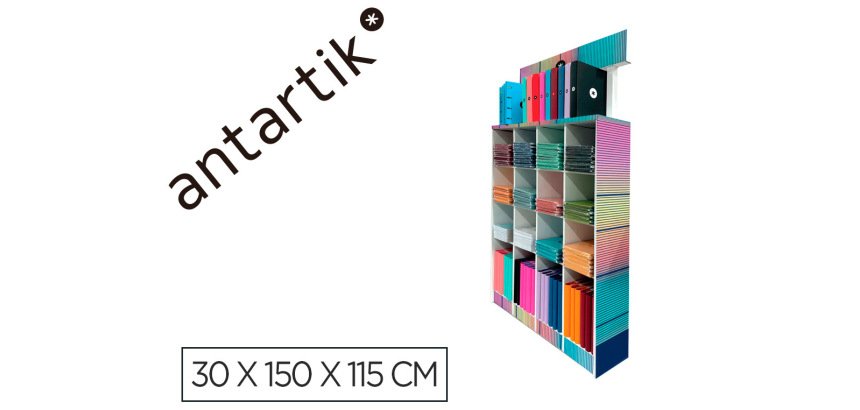 Expositor de suelo antartik carton cuadernos y carpetas 169 unidades colores surtidos 30x150x115 cm