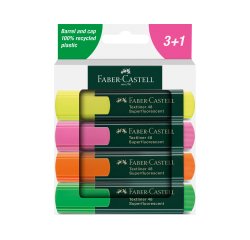 Rotulador faber castell neon txtlnr fluorescente caja de 3 + 1 unidad gratis colores surtidos