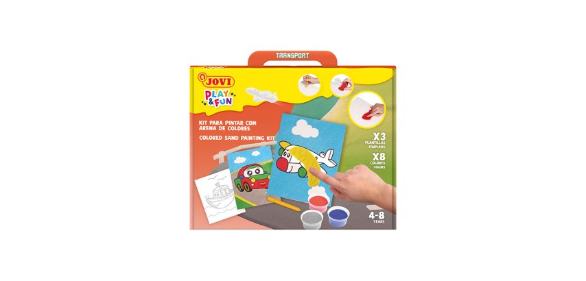 Juego jovi play&fun pinta con arena de colores vehiculos