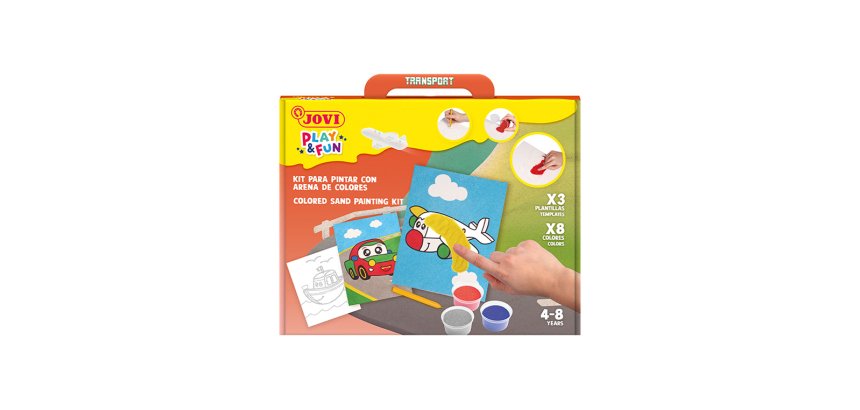 Juego jovi play&fun pinta con arena de colores vehiculos