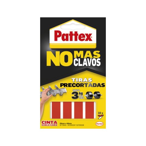 Cinta adhesiva doble cara pattex precortada extra fuertehasta 3 kg 20 x 40 mm blister de 12 unidades