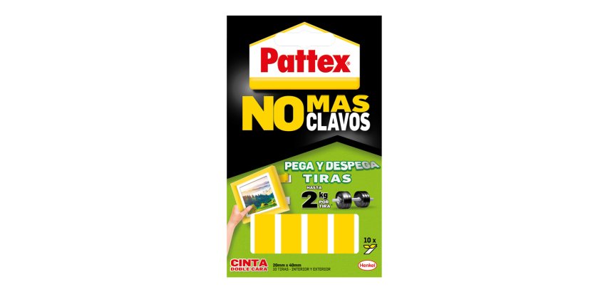 Cinta adhesiva doble cara pattex pega y despega no mas clavo hasta 2 kg 20 x 40 mm blister de 10 unidades