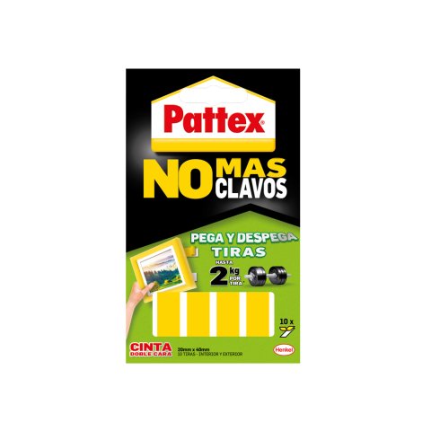 Cinta adhesiva doble cara pattex pega y despega no mas clavo hasta 2 kg 20 x 40 mm blister de 10 unidades