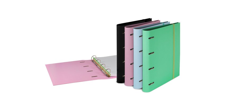 Carpeta con recambio pardo din a4 carton forrado 4 anillas 35 mm pastel minimal expositor de 8 unidades