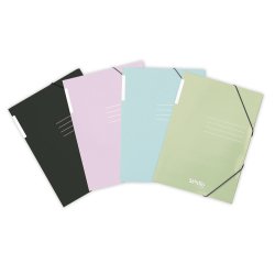 Carpeta con gomas pardo tres solapas din a4 carton pastel expositor de 24 unidades colores surtidos