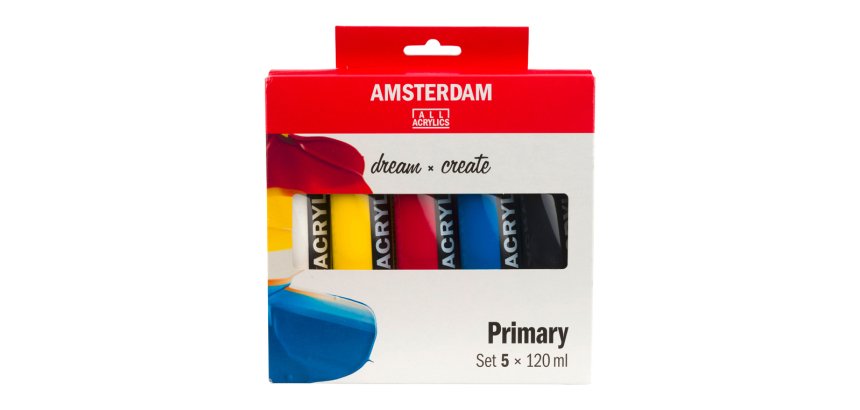 Pintura acrilica amsterdam bote 120 ml caja de 5 unidades colores basicos surtidos