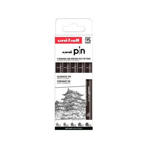 Rotulador uniball pin calibrado micrometrico clasico i color negro blister de 5 unidades