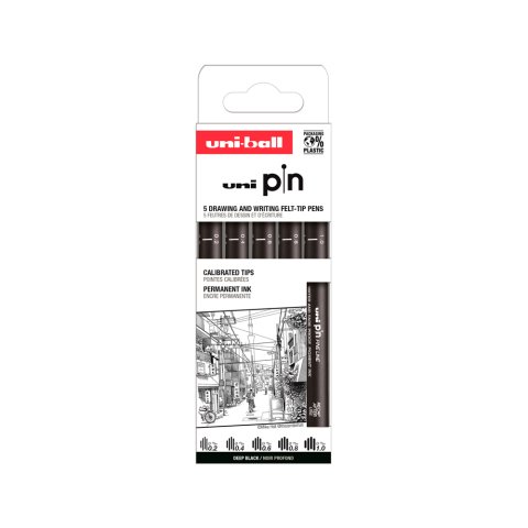Rotulador uniball pin calibrado micrometrico clasico ii color negro blister de 5 unidades