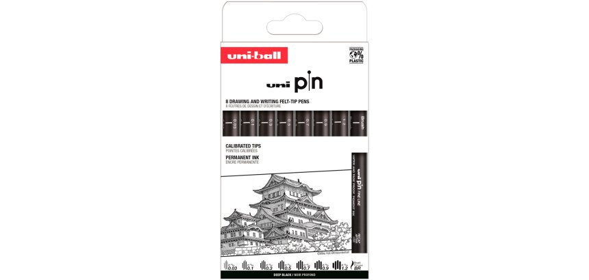 Rotulador uniball pin calibrado micrometrico clasico i color negro blister de 8 unidades