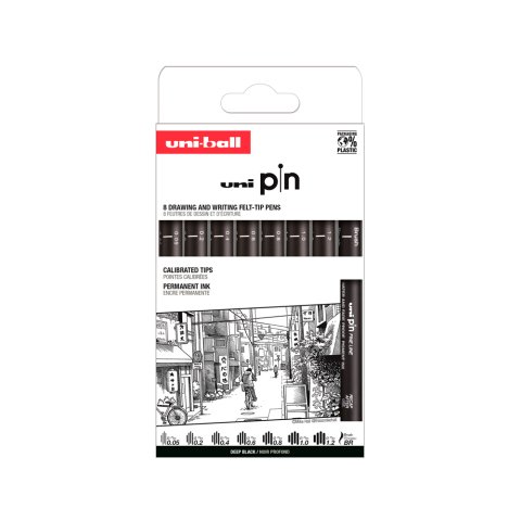 Rotulador uniball pin calibrado micrometrico clasico ii color negro blister de 8 unidades