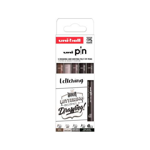 Rotulador uniball pin lettering blister de 5 unidades colores surtidos