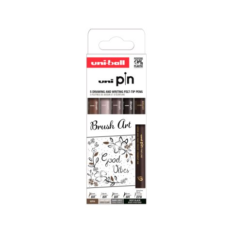 Rotulador uniball pin punta pincel flexible blister de 5 unidades colores surtidos