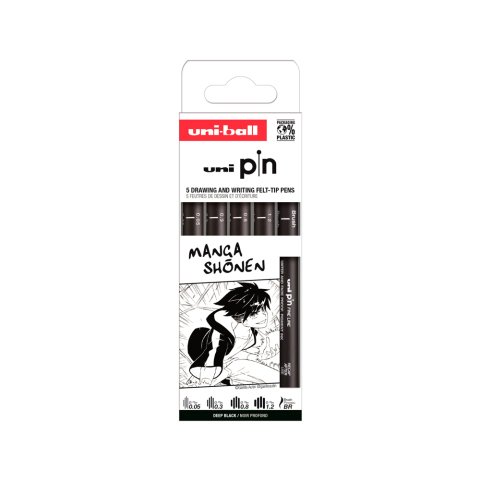 Rotulador uniball pin manga shonen color negro blister de 5 unidades