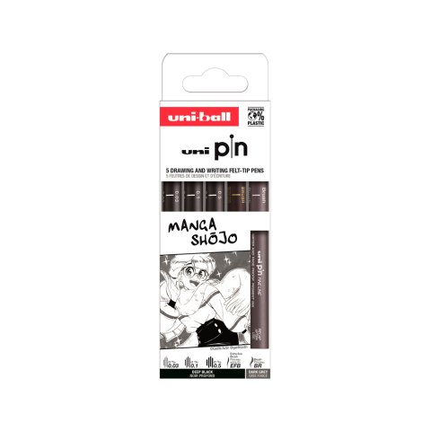 Rotulador uniball pin manga shojo color negro blister de 5 unidades