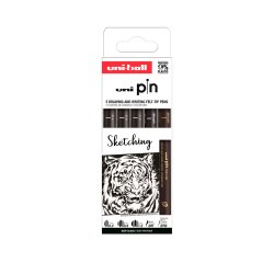 Rotulador uniball pin sketching color negro blister de 5 unidades
