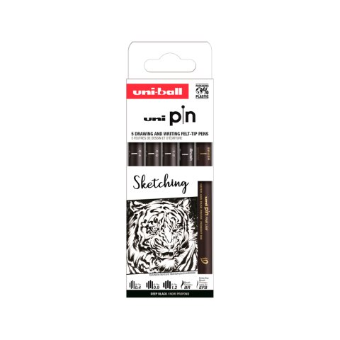 Rotulador uniball pin sketching color negro blister de 5 unidades
