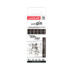 Rotulador uniball pin tattoo art color negro blister de 5 unidades
