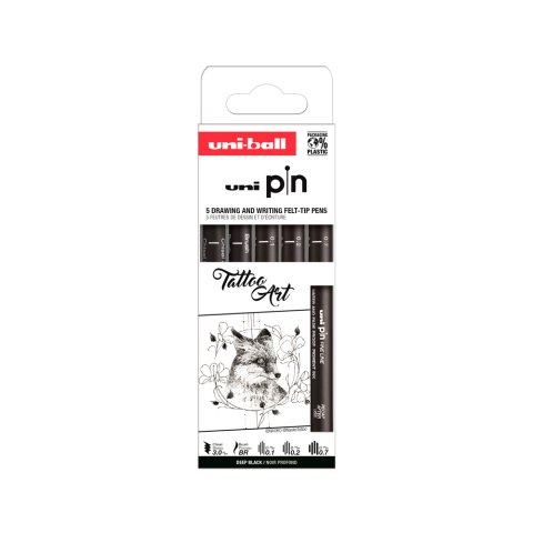 Rotulador uniball pin tattoo art color negro blister de 5 unidades