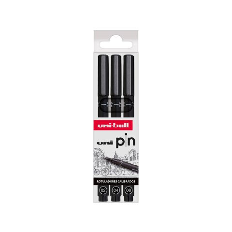 Rotulador uniball pin calibrado micrometrico color negro blister de 3 unidades