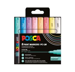 Rotulador uni posca pc-1m marcador de pintura punta extrafina 0,7 mm blister de 8 unidades colores pastel