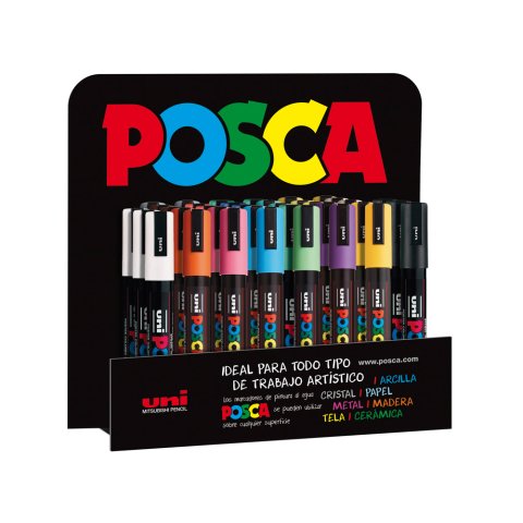 Rotulador uni posca pc-5m/3d marcador de pintura punta conica 1,8-2,5 mm expositor de 36 unidades colores