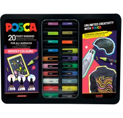 Rotulador uni posca groovy colours marcador de pintura punta conica maletin metalico de 20 unidades colores