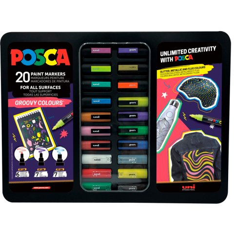 Rotulador uni posca groovy colours marcador de pintura punta conica maletin metalico de 20 unidades colores