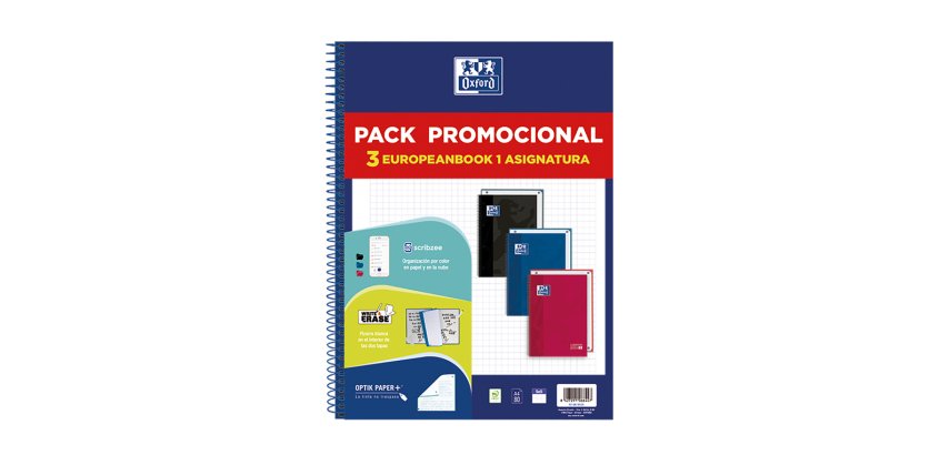 Cuaderno espiral oxford ebook 1 school tapa extradura din a4+ 80h cuadro 5 mm pack de 3 unidades colores surtidos