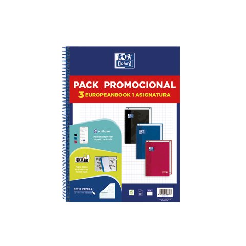 Cuaderno espiral oxford ebook 1 school tapa extradura din a4+ 80h cuadro 5 mm pack de 3 unidades colores surtidos