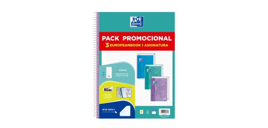 Cuaderno espiral oxford ebook 1 touch tapa extradura din a4+ 80h cuadro 5 mm pack de 3 unidades colores pastel