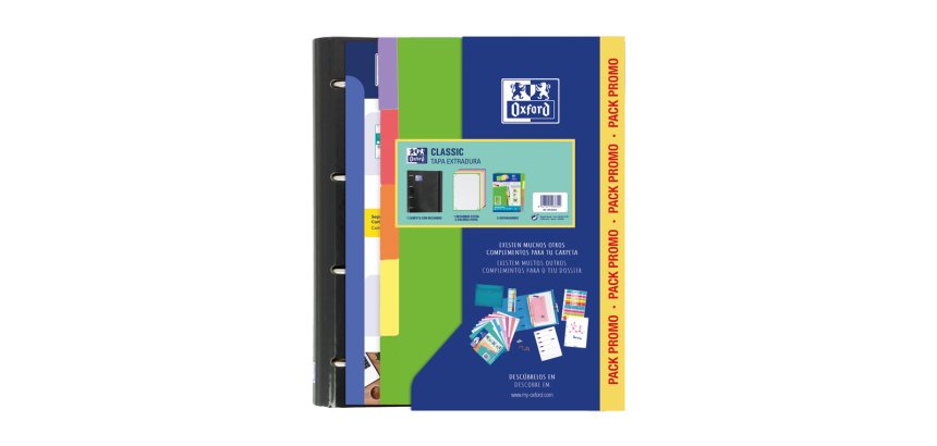 Carpeta con recambio oxford ebinder school din a4+ 4 anillas 35 mm recambio 80 h cuadro 5 mm + juego 5