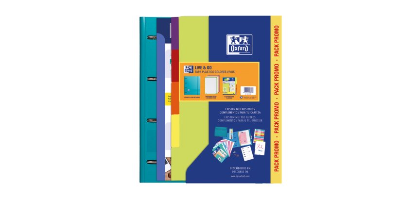 Carpeta con recambio oxford ebinder l&g vivos din a4+ 4 anillas 35 mm recambio 80 h cuadro 5 mm + juego 5