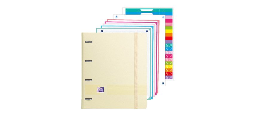 Carpeta con recambio oxford ebinder l&g pastel din a4+ 4 anillas 35 mm recambio 80 h cuadro 5 mm + juego 5