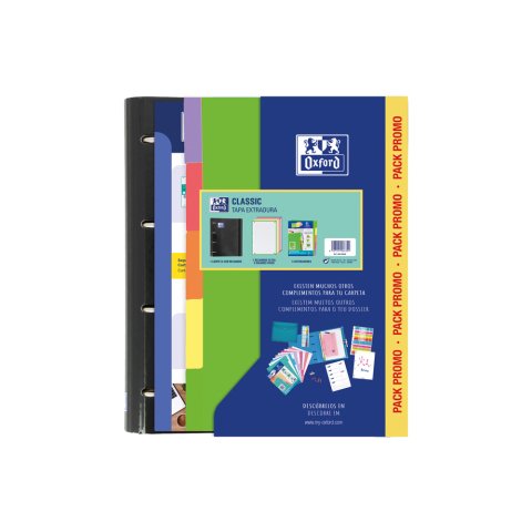 Pack carpeta con recambio oxford ebinder school + recambio 4 anillas 80 hojas + juego 5 separadores cartulina