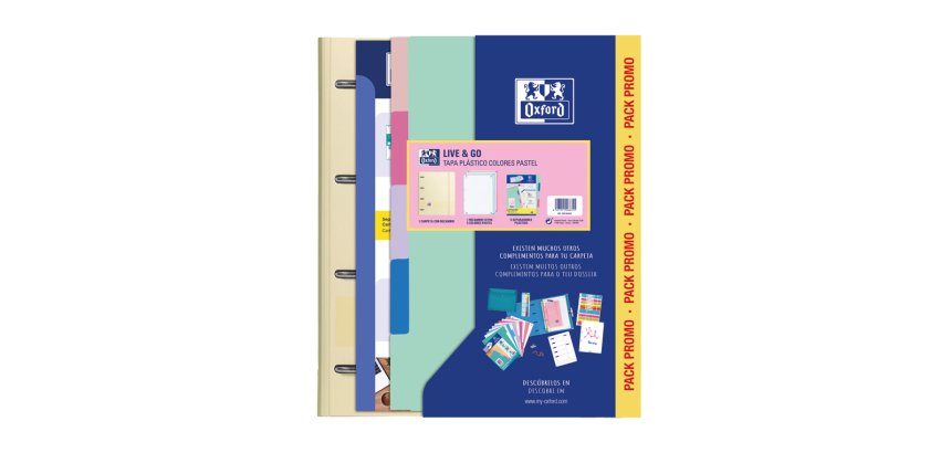 Pack carpeta con recambio oxford ebinder l&g pastel + recambio 4 anillas 80 h + juego 5 separadores