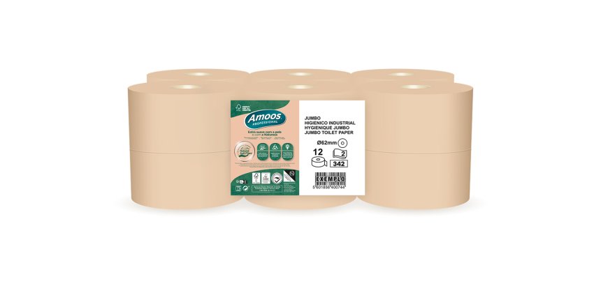 Papel higienico amoos naturally jumbo professional 2 capas pasta cruda paquete de 12 rollos 120 m