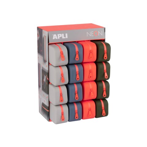 Bolso portatodo apli silicona rectangular 75x185x55 mm expositor de 16 unidades colores surtidos