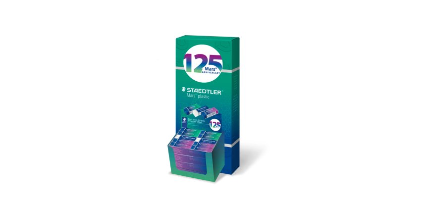 Goma de borrar staedtler mars plastic 125 aniversario 526/50 mars expositor de 80 gomas