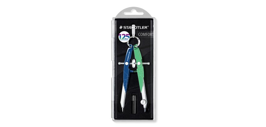 Compas staedtler micrometrico mars 556 azul/verde con husillo y rueda central