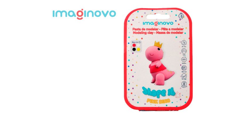 Pasta para modelar imaginovo de secado al aire set de colores surtidos con instrucciones dinosaurio rosa