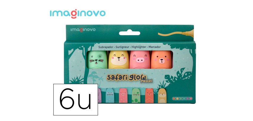 Rotulador imaginovo fluorescente safari glow pastel animales caja 6 unidades surtidas