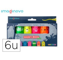 Rotulador imaginovo fluorescente safari glow neon animales y clip caja de 6 unidades surtidas