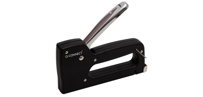 Grapadora q-connect clavadora manual ligera con cuerpo de plastico resistente color negro usa grapas 23/6-8