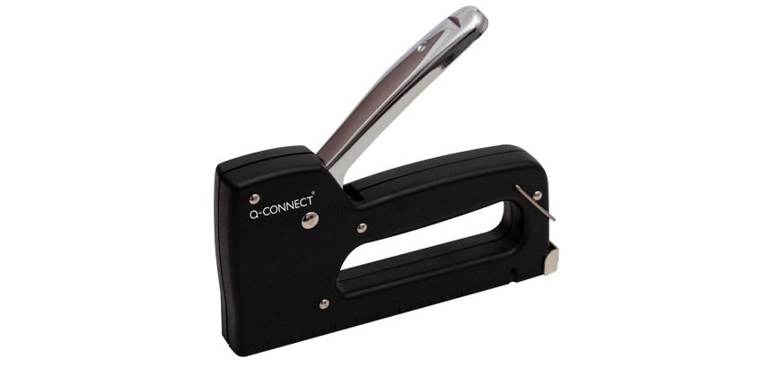Grapadora q-connect clavadora manual ligera con cuerpo de plastico resistente color negro usa grapas 23/6-8