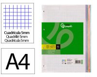 Recambio liderpapel a4 120 hojas 90gr cuadro 5 mm 4 taladros bandas de 5 colores pasteles