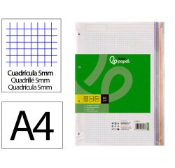 Recambio liderpapel a4 120 hojas 90gr cuadro 5 mm 4 taladros bandas de 5 colores pasteles