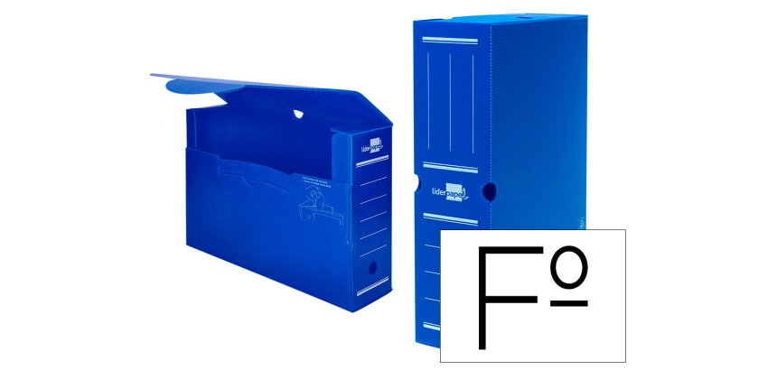 Caja archivo definitivo plastico liderpapel lomo 100 mm azul 360x100x260 mm